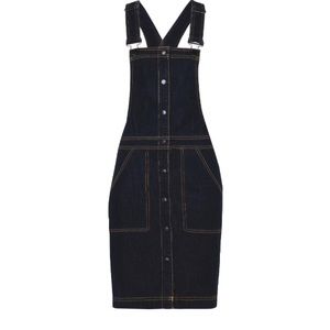 Denim overall skirt w yellow stitch